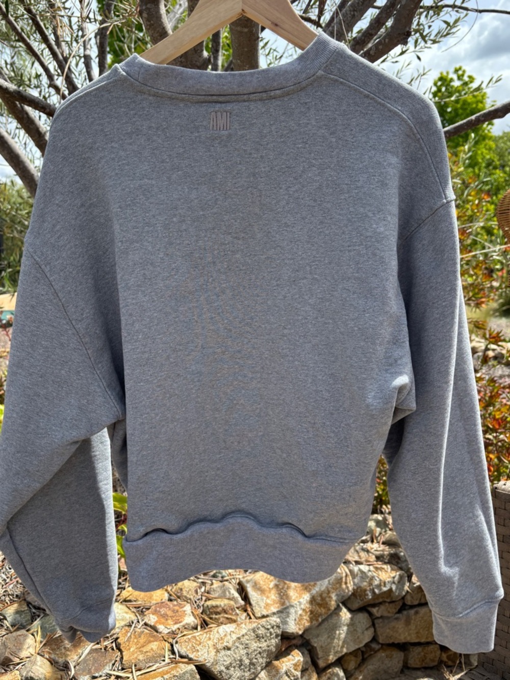 Ami Unisex Light Gray Crewneck Sweatshirt with Heart 'A' Patch - Picture 4 of 6